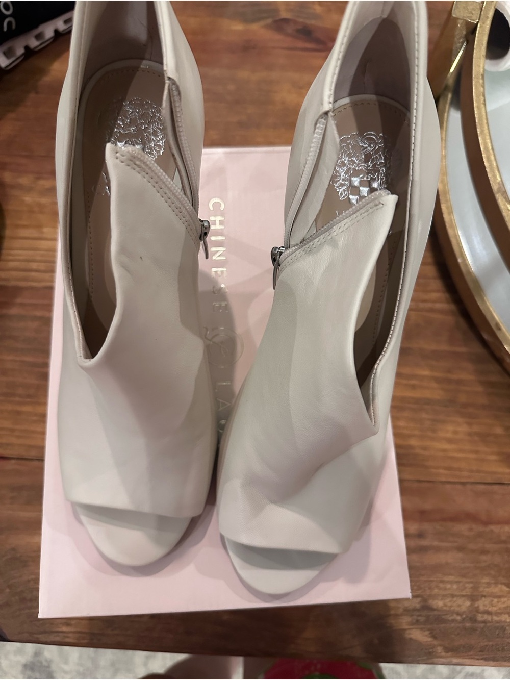 Vince Camuto Cream Peep-Toe Zip Booties - Picture 2 of 6